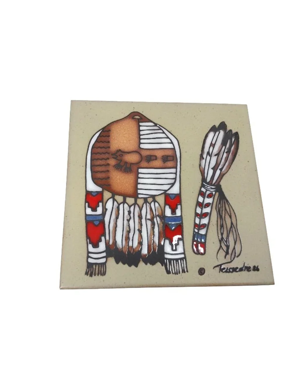 Vintage Teissedre Designs Southwestern Native American Ceramic Tile Trivet 6X6